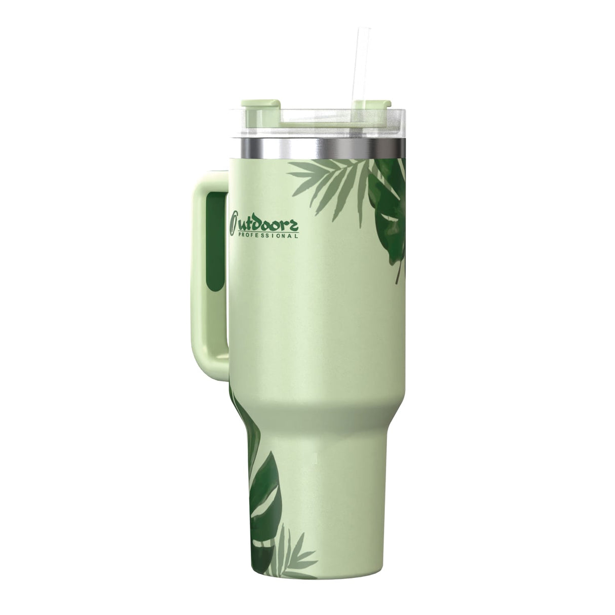 Outdoors Professional 40-Oz. Stainless Steel Double-Walled Insulated Tumbler with Straw, Tropical Green