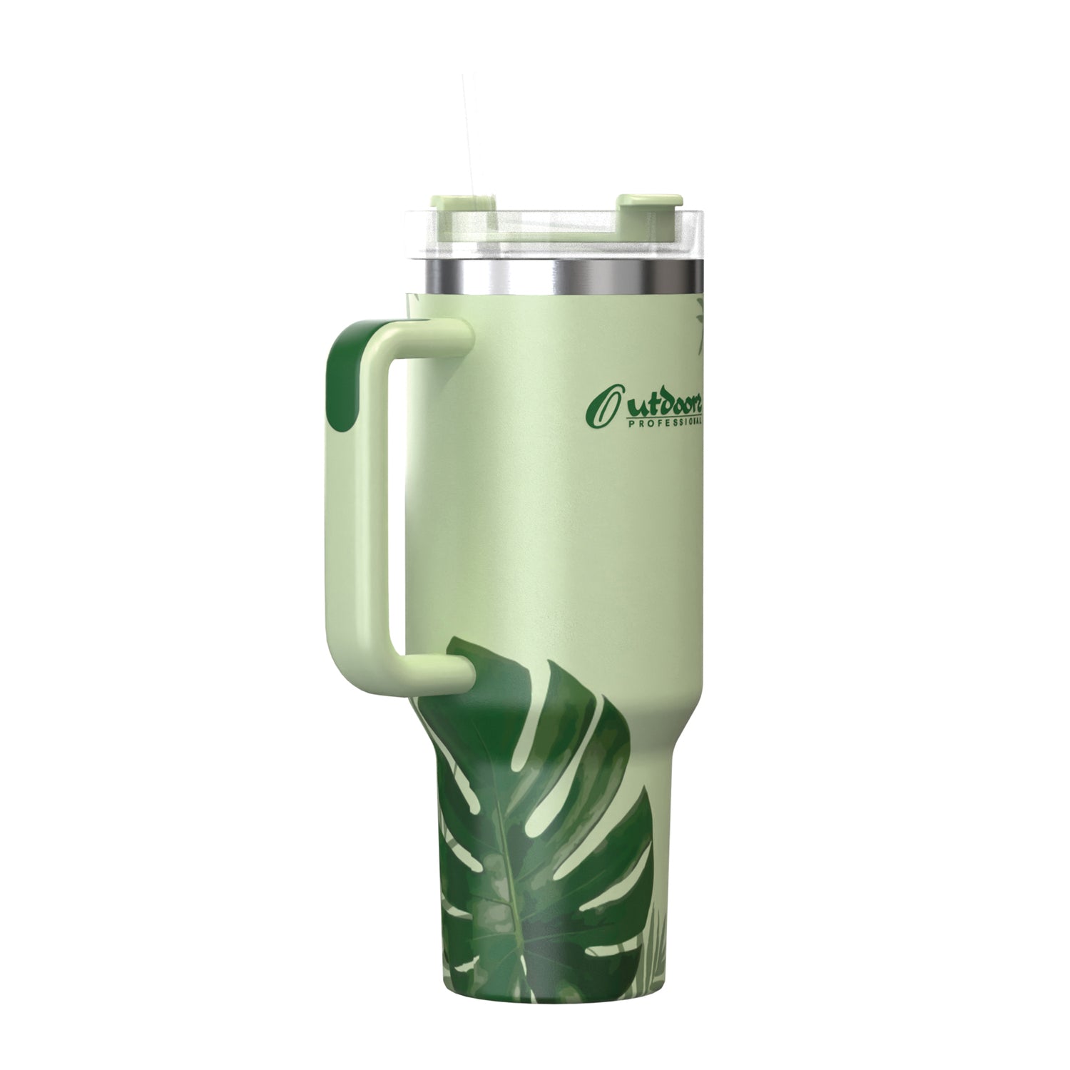 Outdoors Professional 40-Oz. Stainless Steel Double-Walled Insulated Tumbler with Straw, Tropical Green