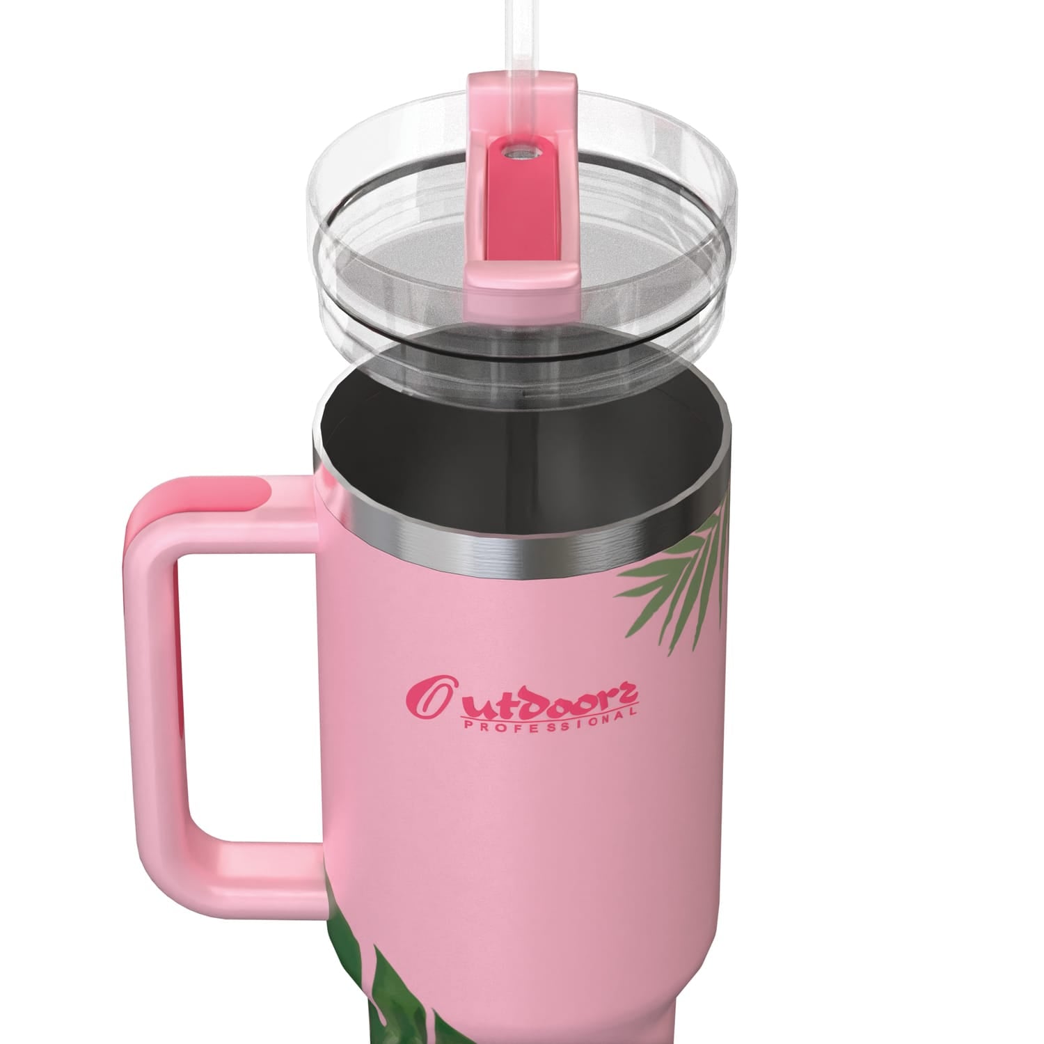 Outdoors Professional 40-Oz. Stainless Steel Double-Walled Insulated Tumbler with Straw, Tropical Pink