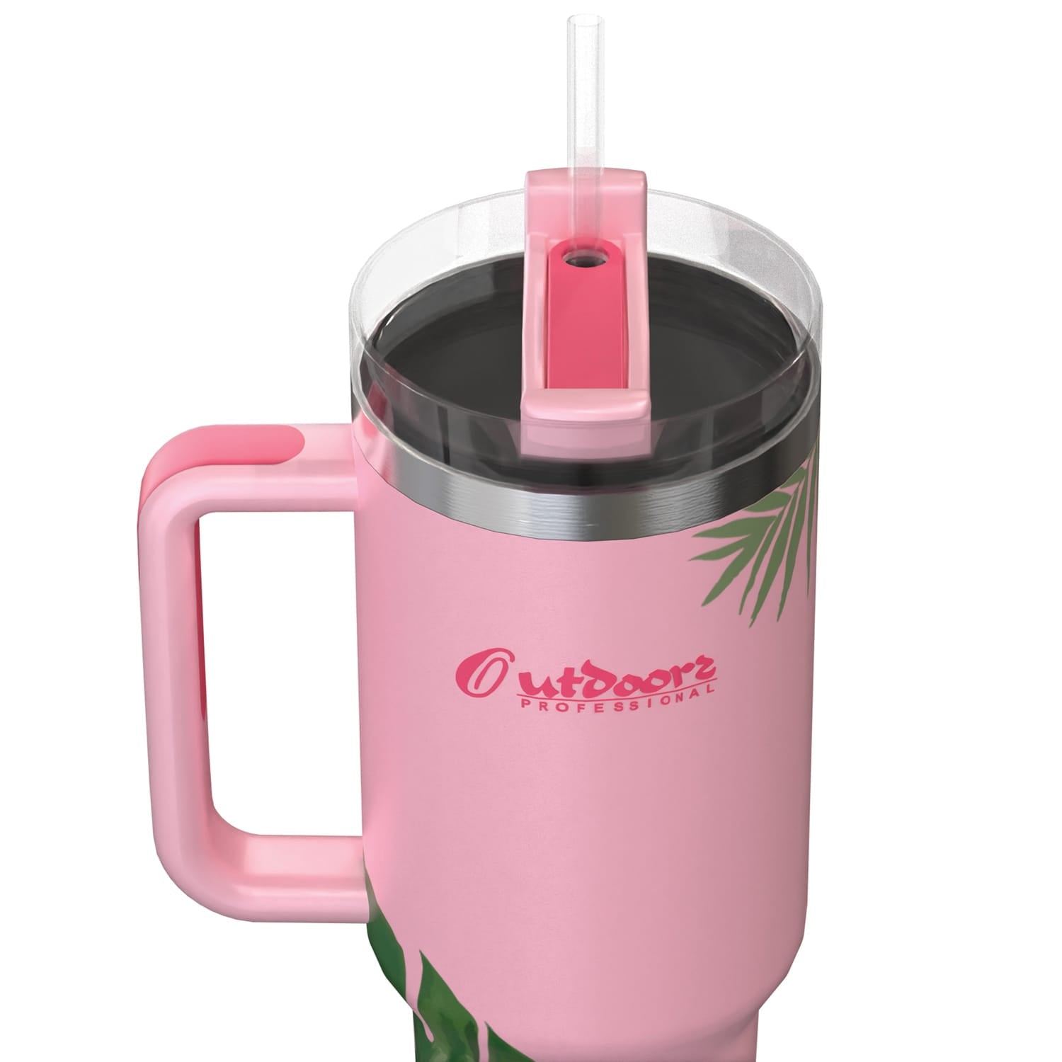 Outdoors Professional 40-Oz. Stainless Steel Double-Walled Insulated Tumbler with Straw, Tropical Pink