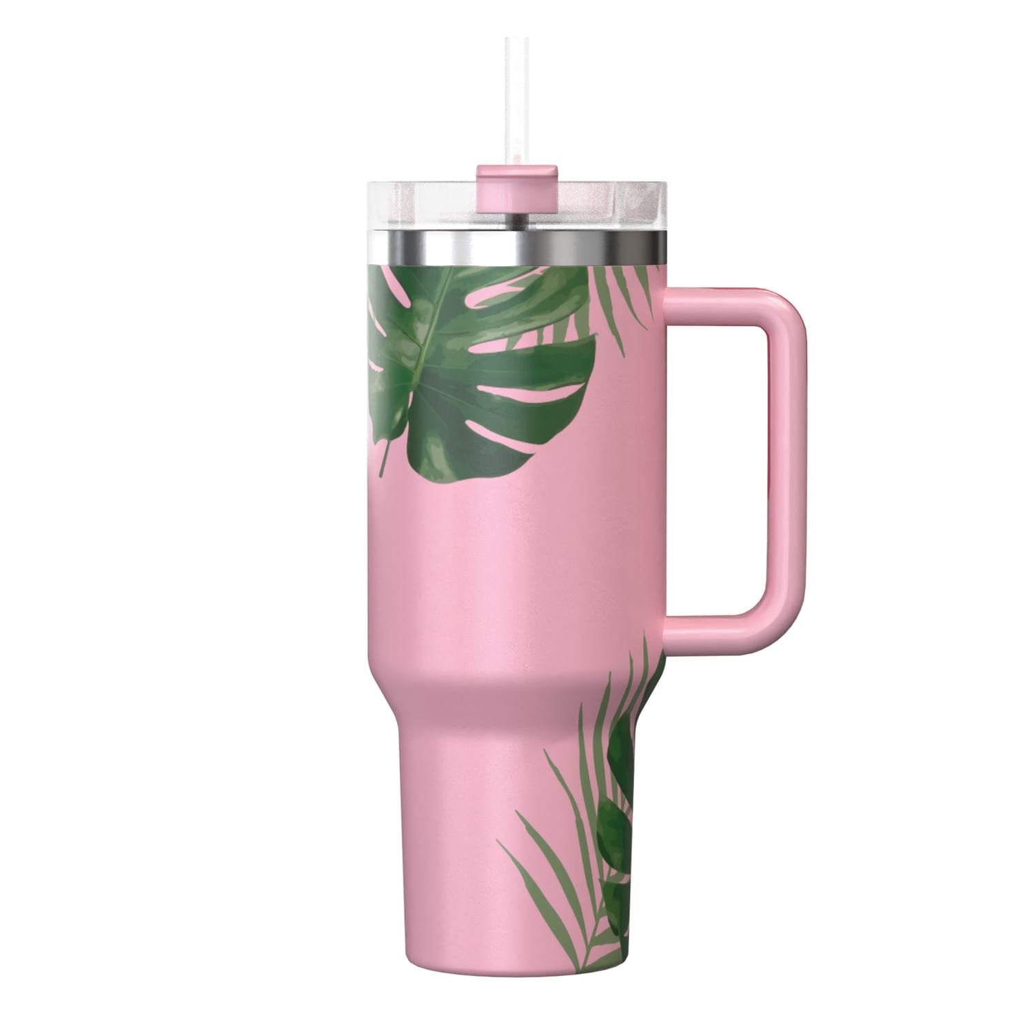 Outdoors Professional 40-Oz. Stainless Steel Double-Walled Insulated Tumbler with Straw, Tropical Pink