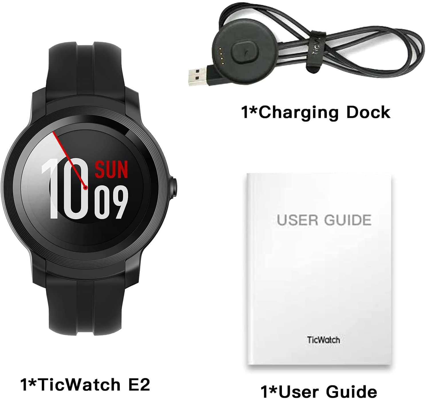 TicWatch E2 Smartwatch GPS Waterproof iOS and Android Black - Certified Refurbished