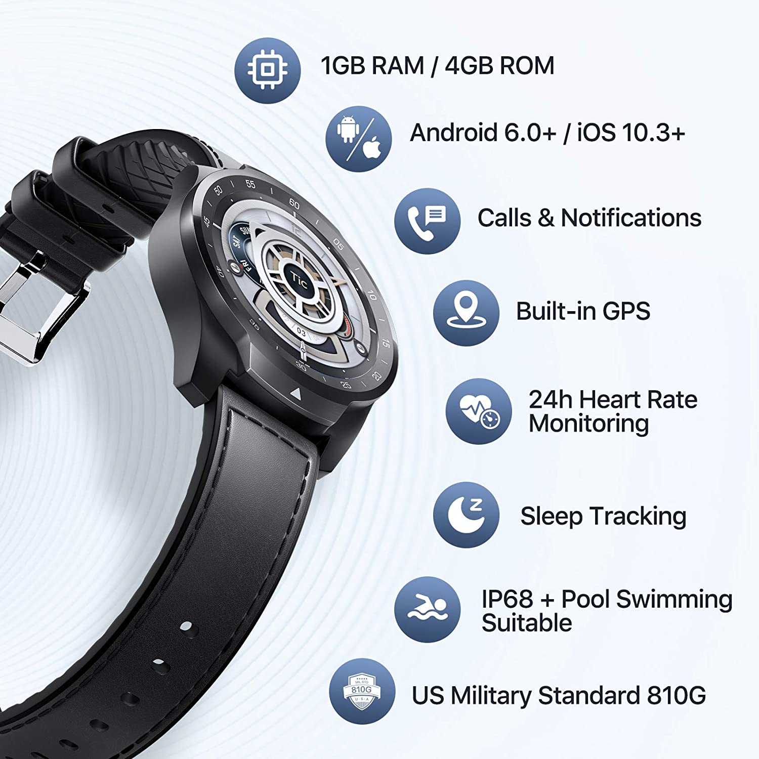 TicWatch P1031005400-RB Pro S GPS IP68 Waterproof OS by Google Smartwatch Silver - Certified Refurbished