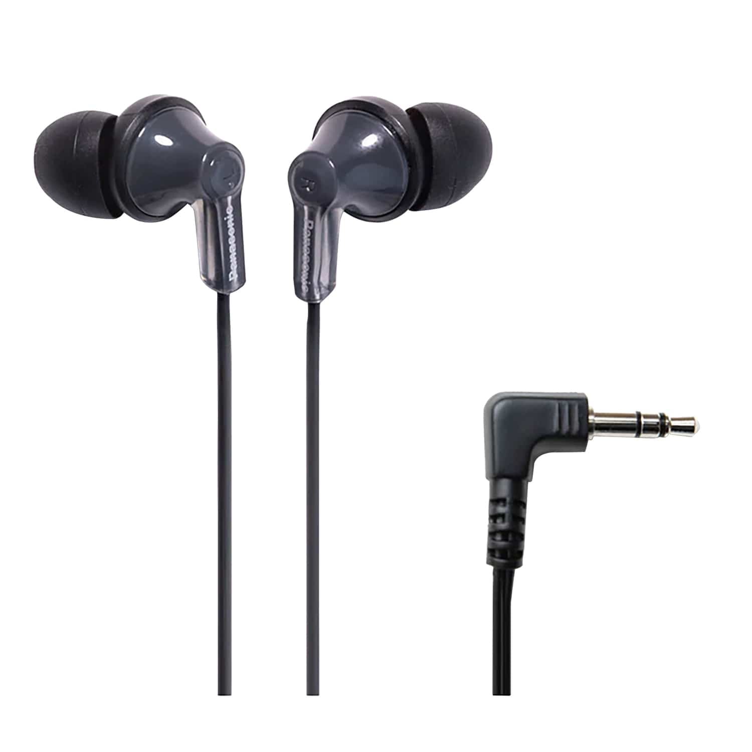 Panasonic ErgoFit Wired In-Ear Earbud Headphones with Right-Angle 3.5-mm Connector, RP-HJE120, Black
