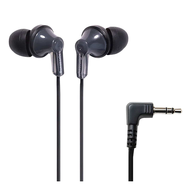 Panasonic ErgoFit Wired In-Ear Earbud Headphones with Right-Angle 3.5-mm Connector, RP-HJE120, Black