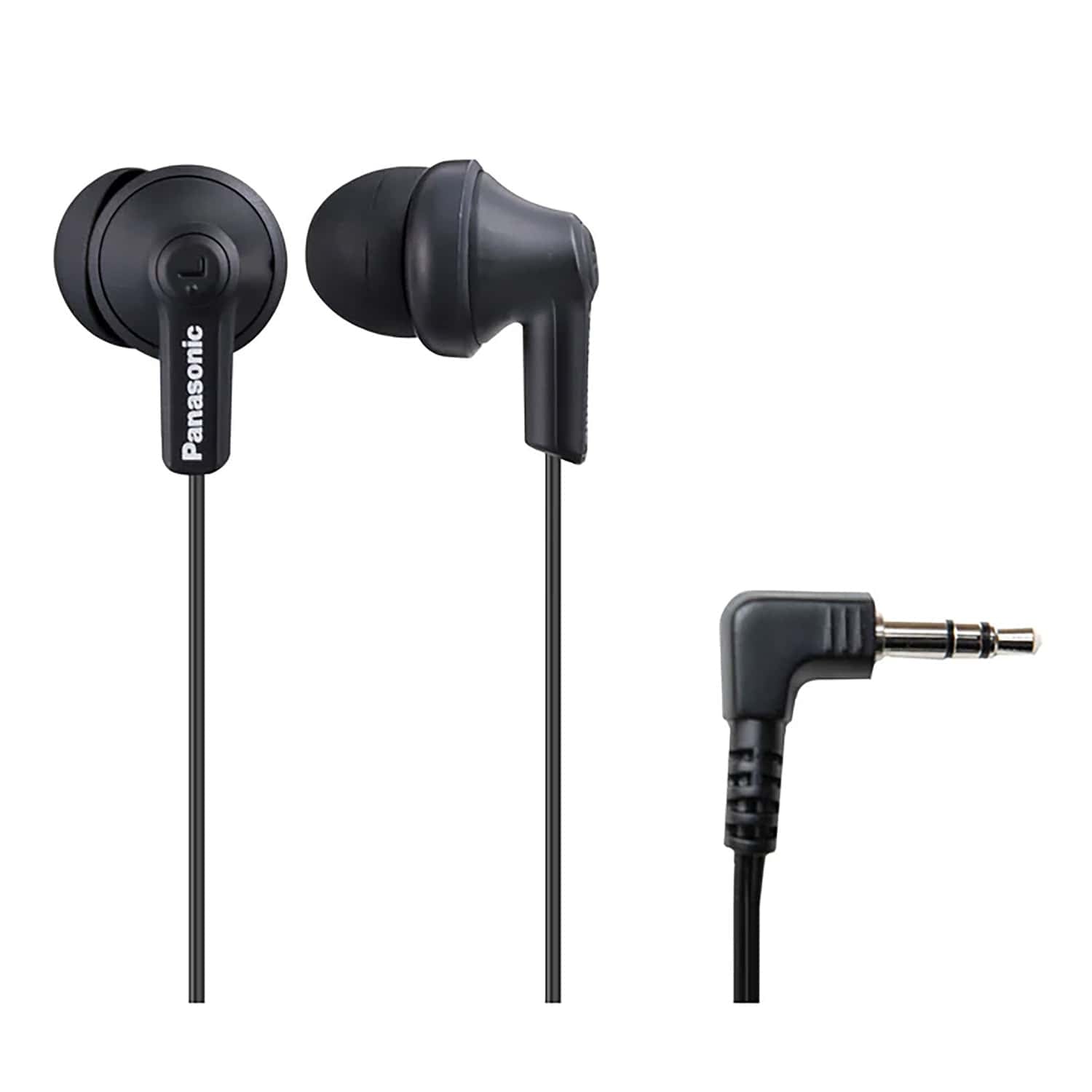 Panasonic ErgoFit Wired In-Ear Earbud Headphones with Right-Angle 3.5-mm Connector, RP-HJE120, Matte Black