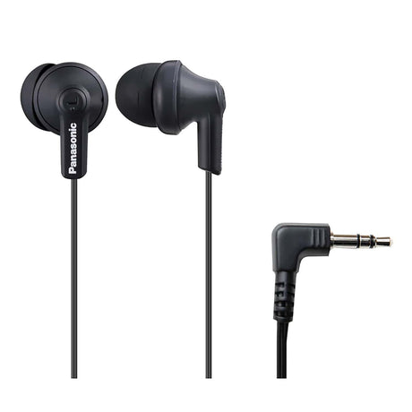 Panasonic ErgoFit Wired In-Ear Earbud Headphones with Right-Angle 3.5-mm Connector, RP-HJE120, Matte Black