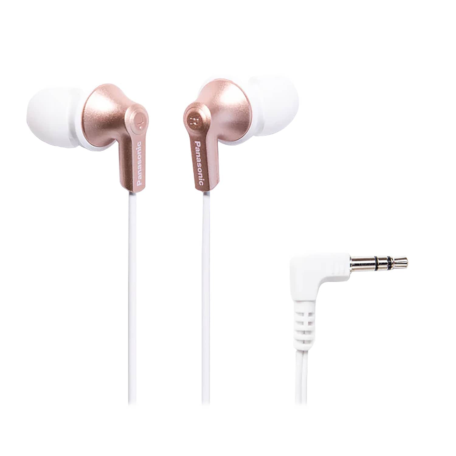 Panasonic ErgoFit Wired In-Ear Earbud Headphones with Right-Angle 3.5-mm Connector, RP-HJE120, Rose Gold