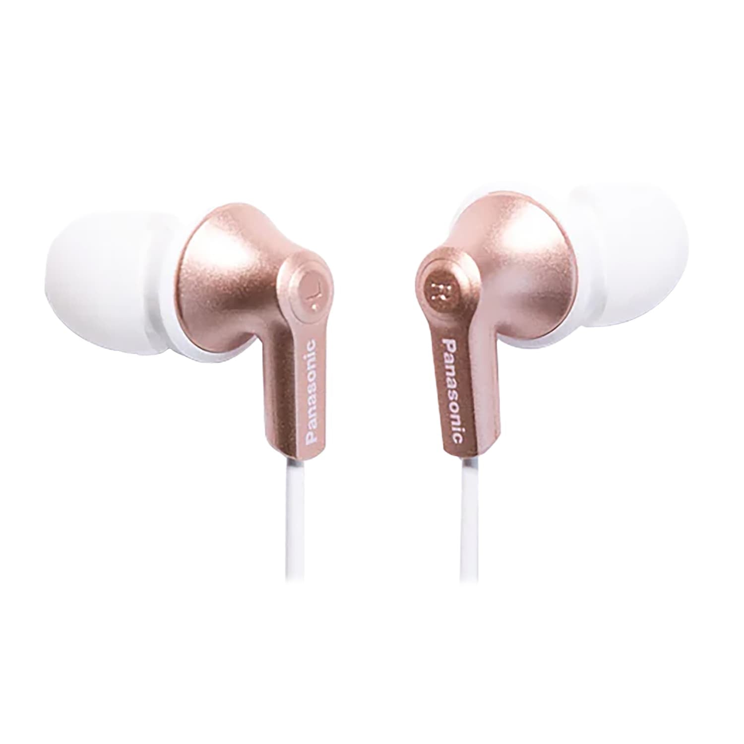 Panasonic ErgoFit Wired In-Ear Earbud Headphones with Right-Angle 3.5-mm Connector, RP-HJE120, Rose Gold