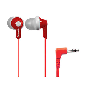 Panasonic ErgoFit Wired In-Ear Earbud Headphones with Right-Angle 3.5-mm Connector, RP-HJE120, Red