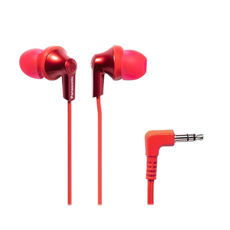 Panasonic ErgoFit Wired In-Ear Earbud Headphones with Right-Angle 3.5-mm Connector, RP-HJE120, Metallic Red