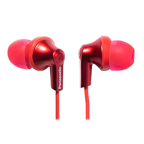 Panasonic ErgoFit Wired In-Ear Earbud Headphones with Right-Angle 3.5-mm Connector, RP-HJE120, Metallic Red