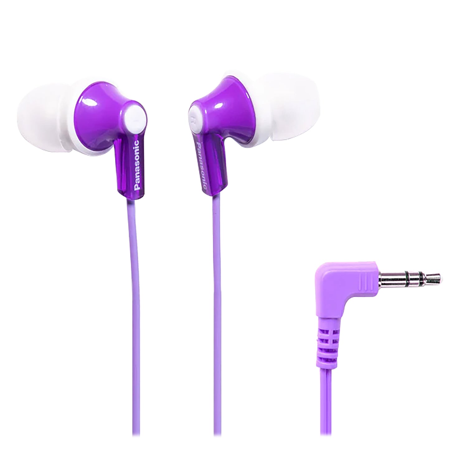 Panasonic ErgoFit Wired In-Ear Earbud Headphones with Right-Angle 3.5-mm Connector, RP-HJE120, Purple
