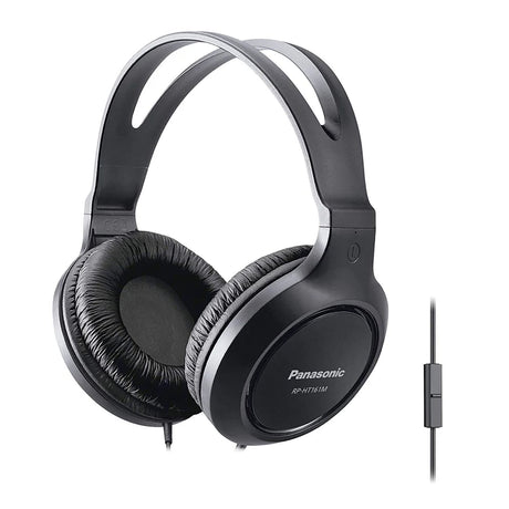 Panasonic Wired Over-Ear Headphones with In-Line Mic, 3.5-mm Connector, and Long Cord, XBS for Deep Bass, RP-HT161M