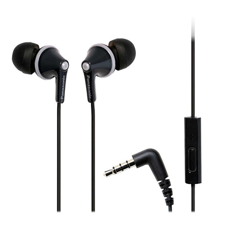 Panasonic ErgoFit Wired In-Ear Earbud Headphones with In-Line Mic/Call Remote and Right-Angle 3.5-mm TRRS Connector, RP-TCM125, Black