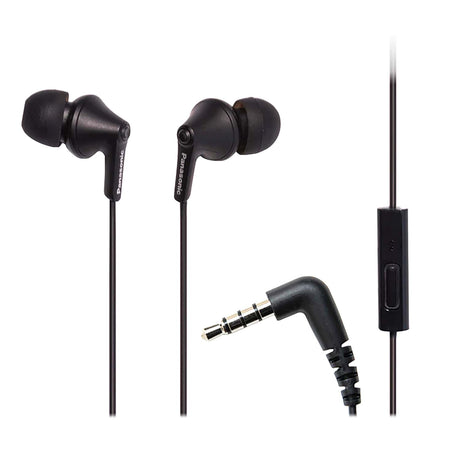 Panasonic ErgoFit Wired In-Ear Earbud Headphones with In-Line Mic/Call Remote and Right-Angle 3.5-mm TRRS Connector, RP-TCM125, Matte Black