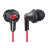 Panasonic ErgoFit Wired In-Ear Earbud Headphones with In-Line Mic/Call Remote and Right-Angle 3.5-mm TRRS Connector, RP-TCM125, Matte Black/Red