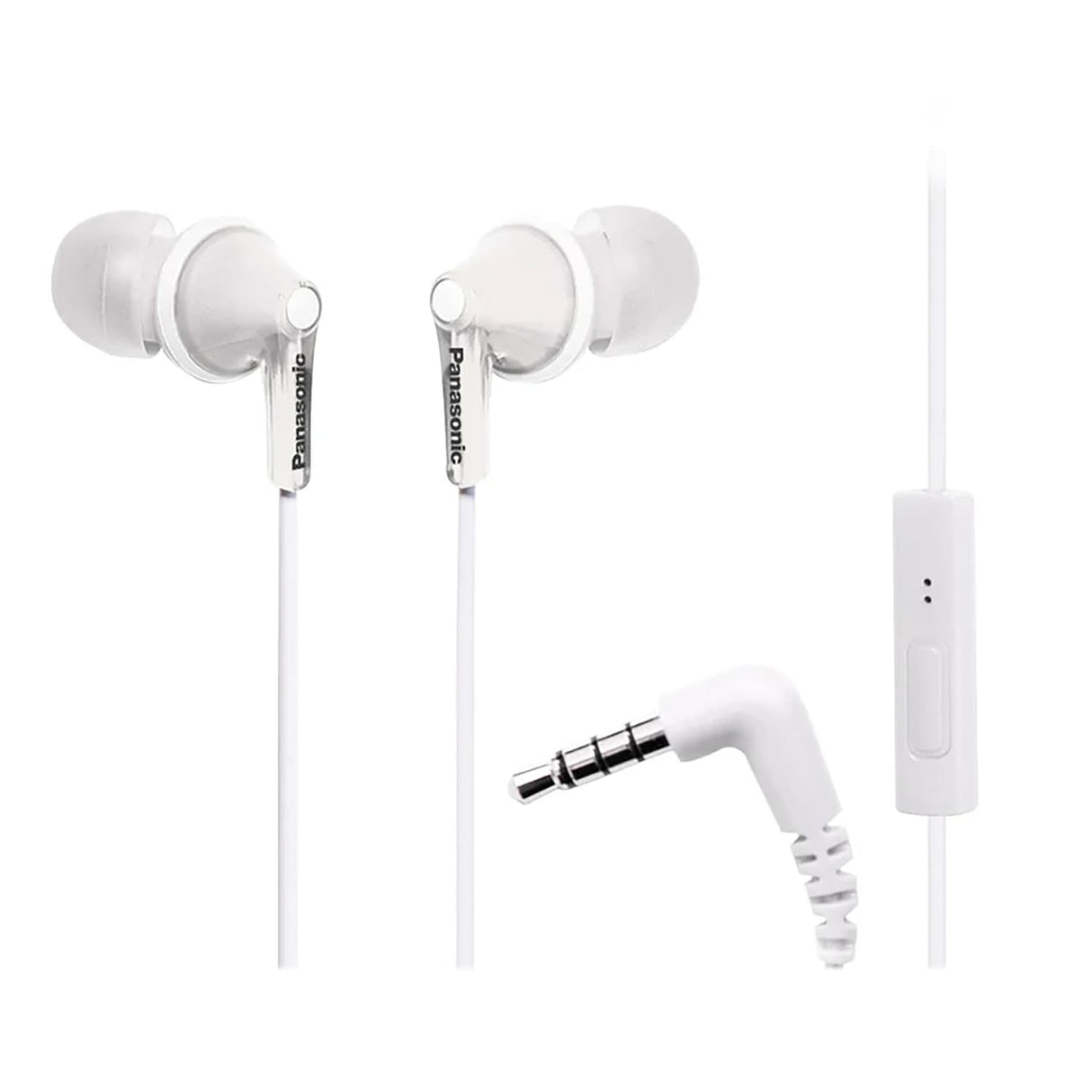 Panasonic ErgoFit Wired In-Ear Earbud Headphones with In-Line Mic/Call Remote and Right-Angle 3.5-mm TRRS Connector, RP-TCM125, White