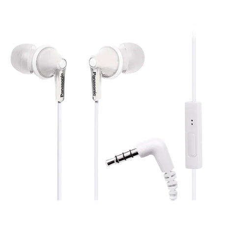Panasonic ErgoFit Wired In-Ear Earbud Headphones with In-Line Mic/Call Remote and Right-Angle 3.5-mm TRRS Connector, RP-TCM125, White