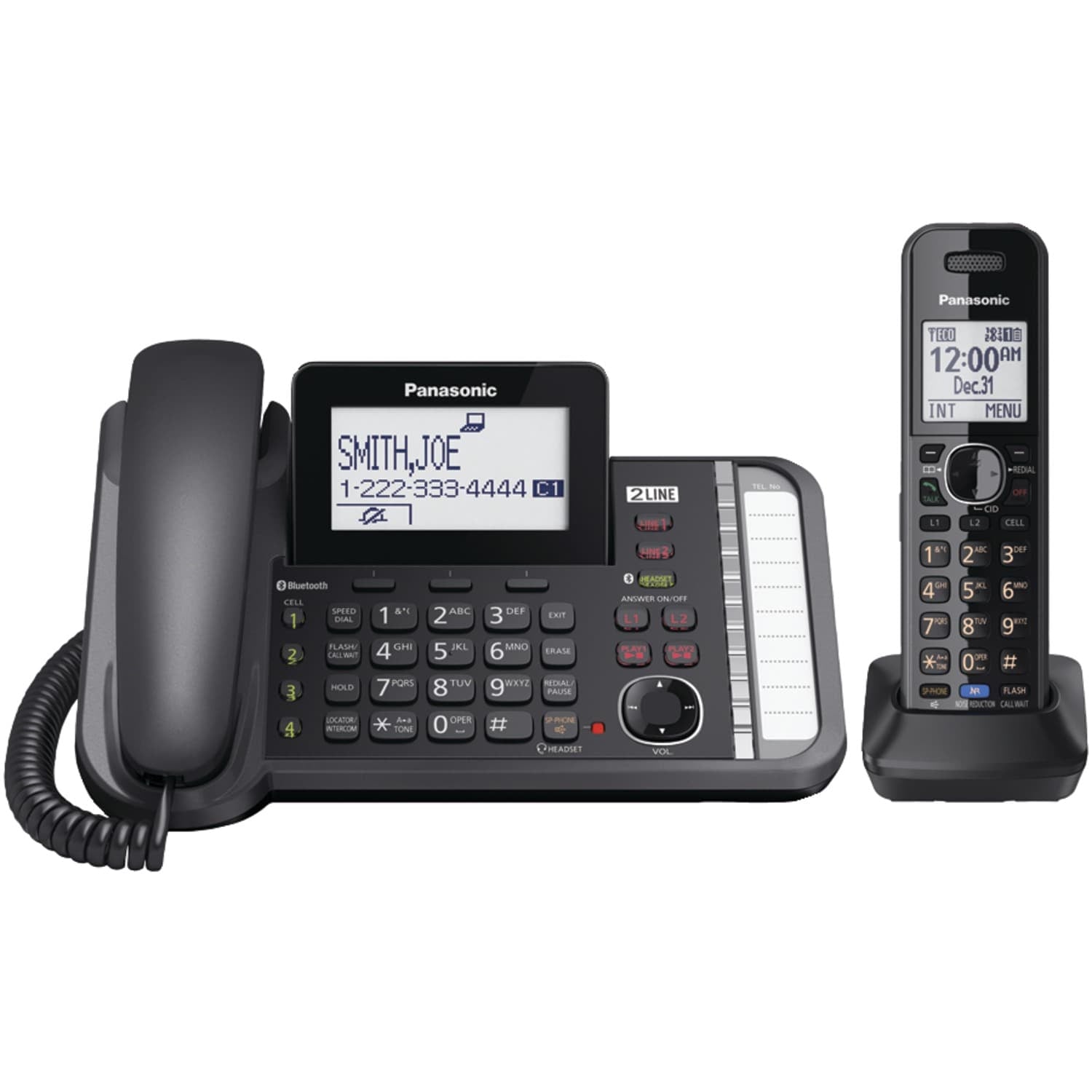 Panasonic 2-Line 1-Handset DECT 6.0 Expandable Cordless Phone System for Landline, Digital Answering System, and Bluetooth Link2Cell