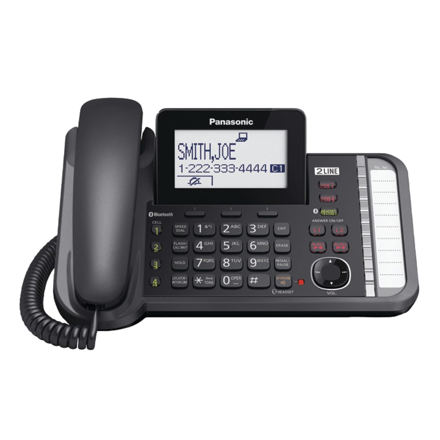 Panasonic 2-Line 1-Handset DECT 6.0 Expandable Cordless Phone System for Landline, Digital Answering System, and Bluetooth Link2Cell