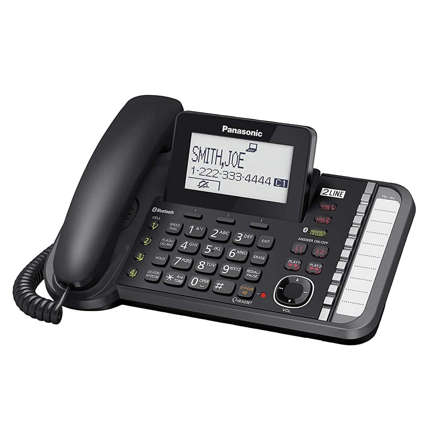 Panasonic 2-Line 1-Handset DECT 6.0 Expandable Cordless Phone System for Landline, Digital Answering System, and Bluetooth Link2Cell