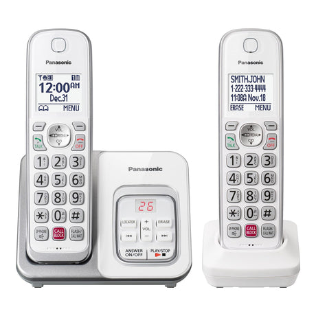 Panasonic Expandable Cordless Phone System for Landline, Digital Answering System, Caller ID, Call Blocker, and Large Buttons, 2 Handset