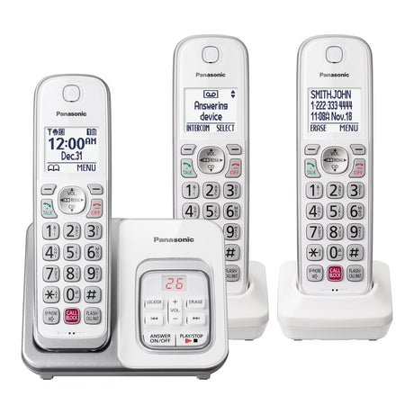 Panasonic Expandable Cordless Phone System for Landline, Digital Answering System, Caller ID, Call Blocker, and Large Buttons, 3 Handset