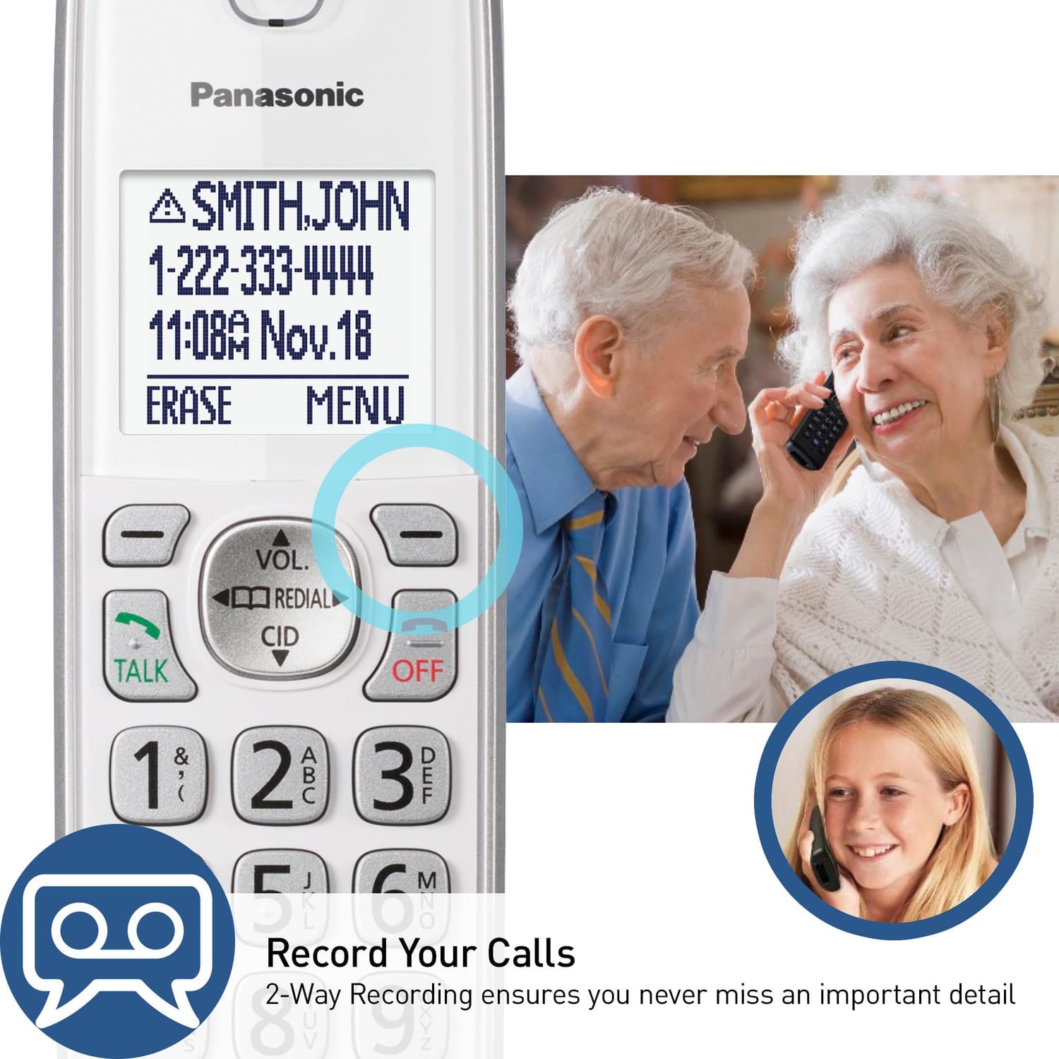 Panasonic Expandable Cordless Phone System for Landline, Digital Answering System, Caller ID, Call Blocker, and Large Buttons, 3 Handset