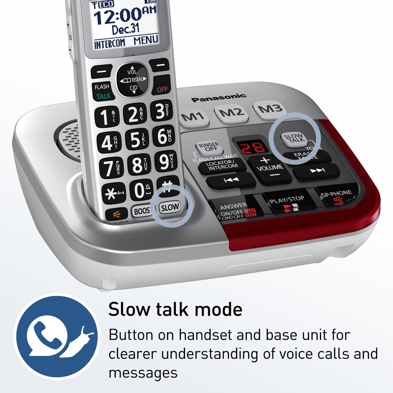 Panasonic 1-Handset DECT 6.0 50-dB Amplified/Expandable Cordless Phone System for Landline, Answering System, Noise Reduction, and Visual Ringer