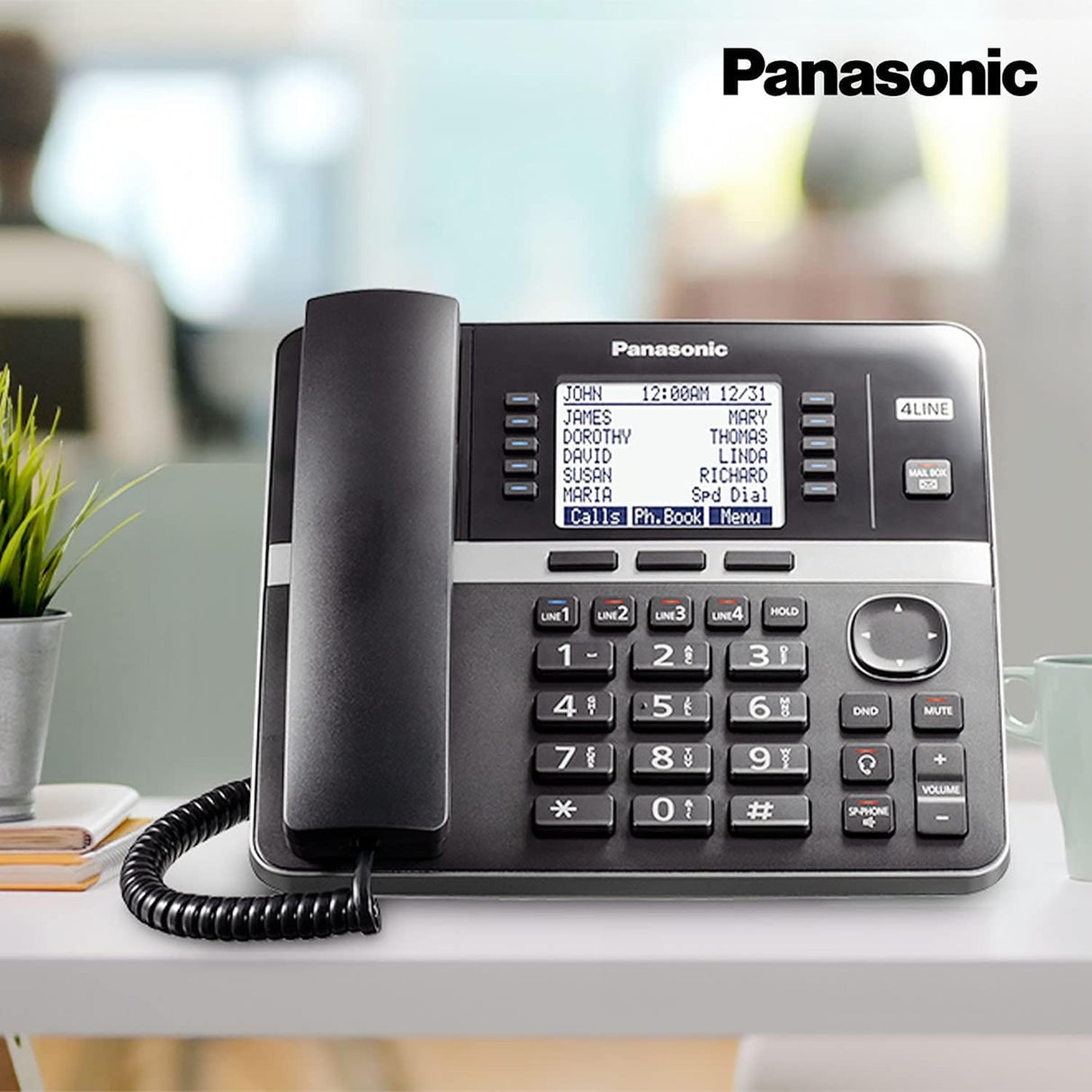 Panasonic Corded DECT 6.0 4-Line Office Phone Base Station with Answering Machine, Black, KX-TGW420B