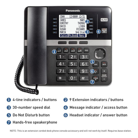 Panasonic Corded DECT 6.0 4-Line Office Phone Base Station with Answering Machine, Black, KX-TGW420B