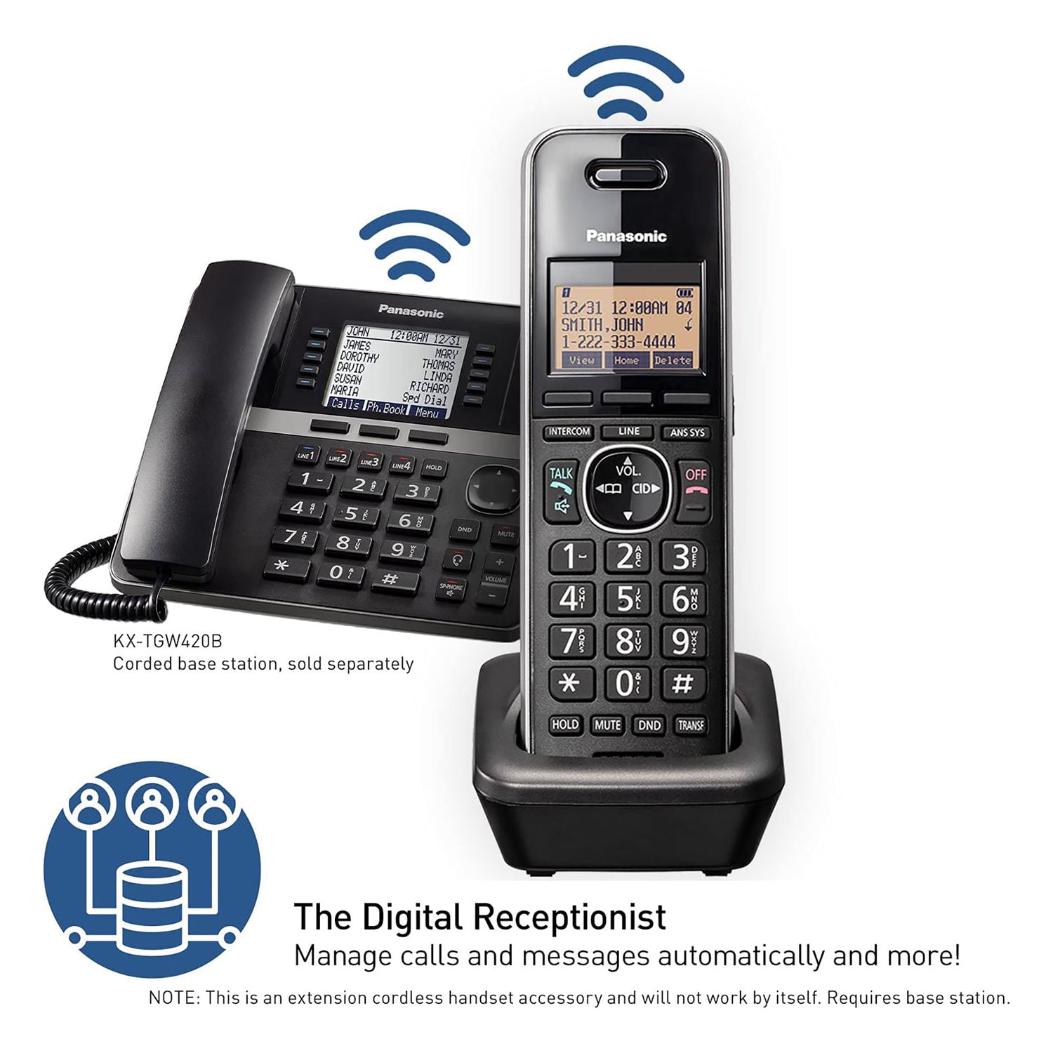 Panasonic Cordless Office Phone Accessory Extension Handset for Panasonic KX-TGW420B 4-Line Office Phone Base Station, KX-TGWA41B