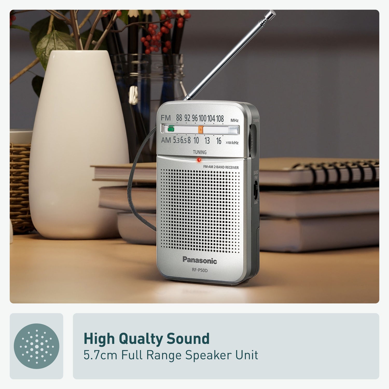 Panasonic Portable Pocket AM/FM Radio, Silver, RF-P50