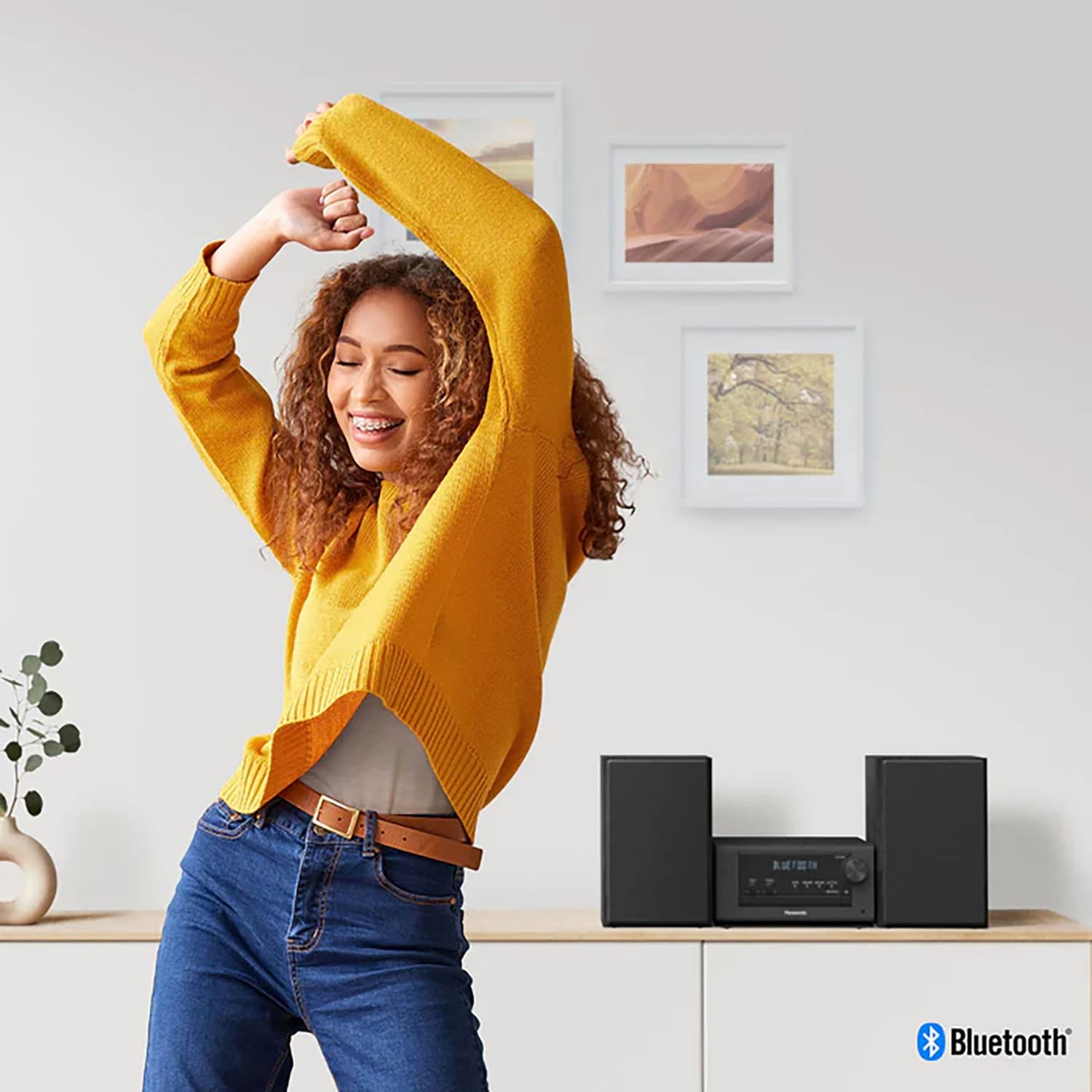 Panasonic 80-Watt Compact Bluetooth Home Stereo System with External Speakers, CD Player, FM Radio, Sound Remastering, USB, and Remote, PM700