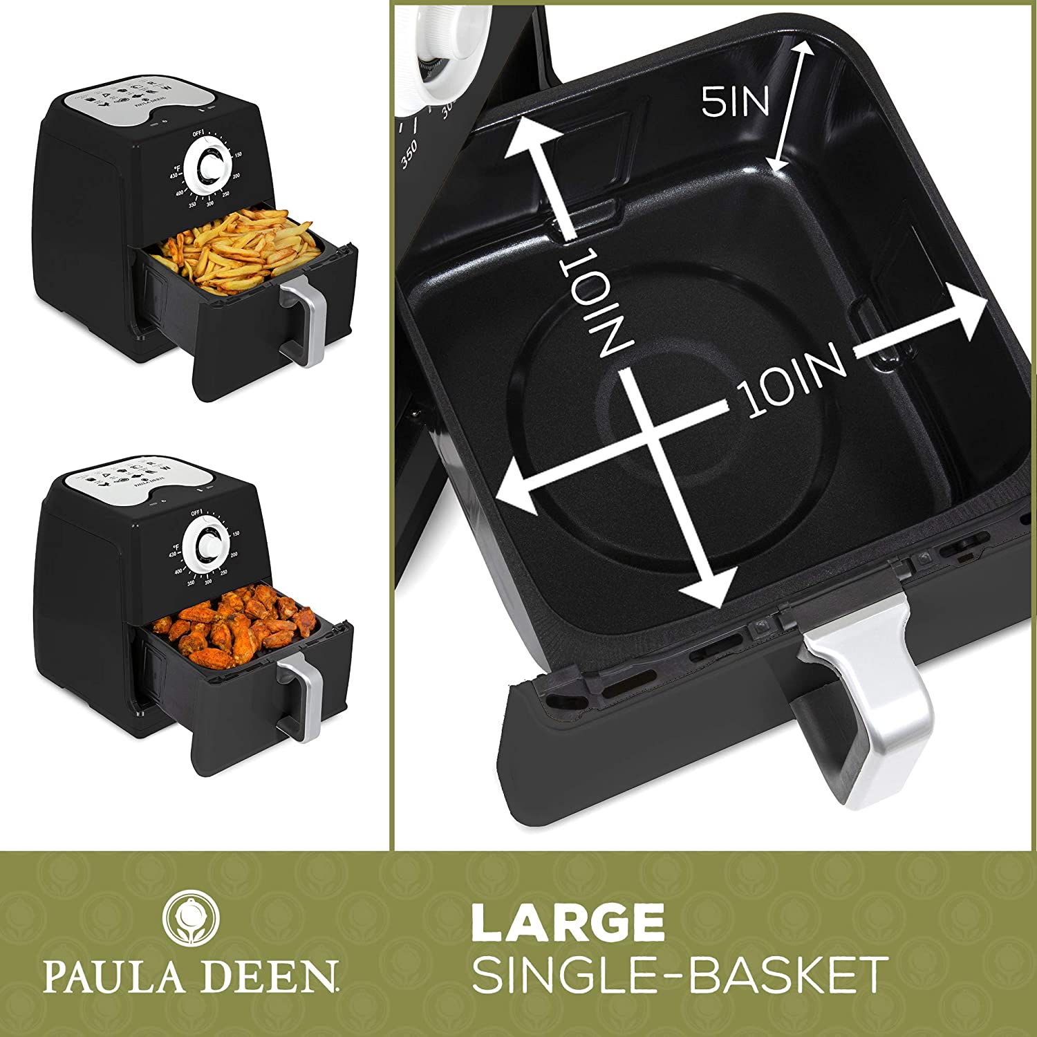 Paula Deen PDAF852NBL 8.5QT 1700 Watt Large Air Fryer, Rapid Air Circulation System, Black