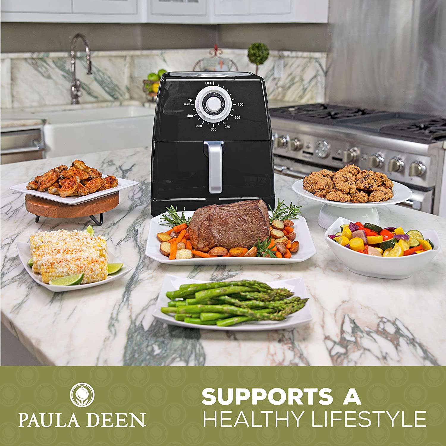 Paula Deen PDAF852NBL 8.5QT 1700 Watt Large Air Fryer, Rapid Air Circulation System, Black