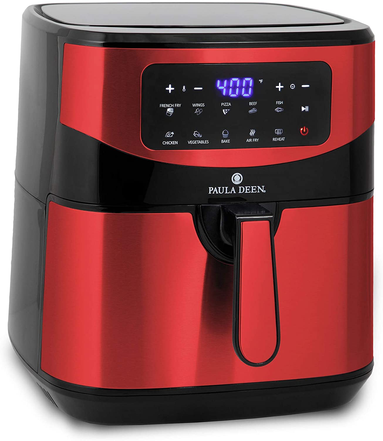 Paula Deen PDKDF579R Stainless Steel 10 QT 1700 Watts Digital LED Display Air Fryer, Red Stainless