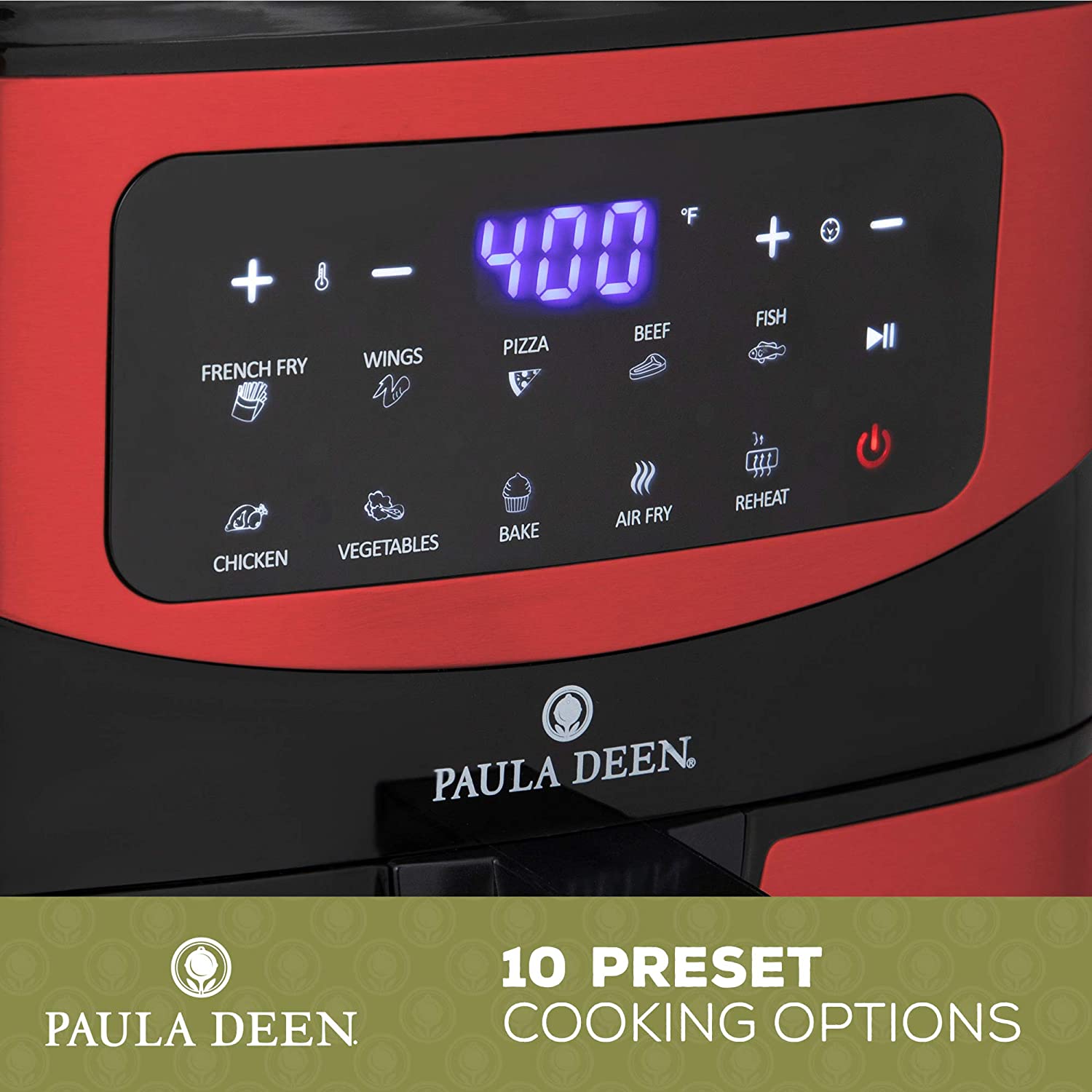 Paula Deen Stainless Steel 10 QT 1700 Watts Digital LED Display Air Fryer, Red Stainless