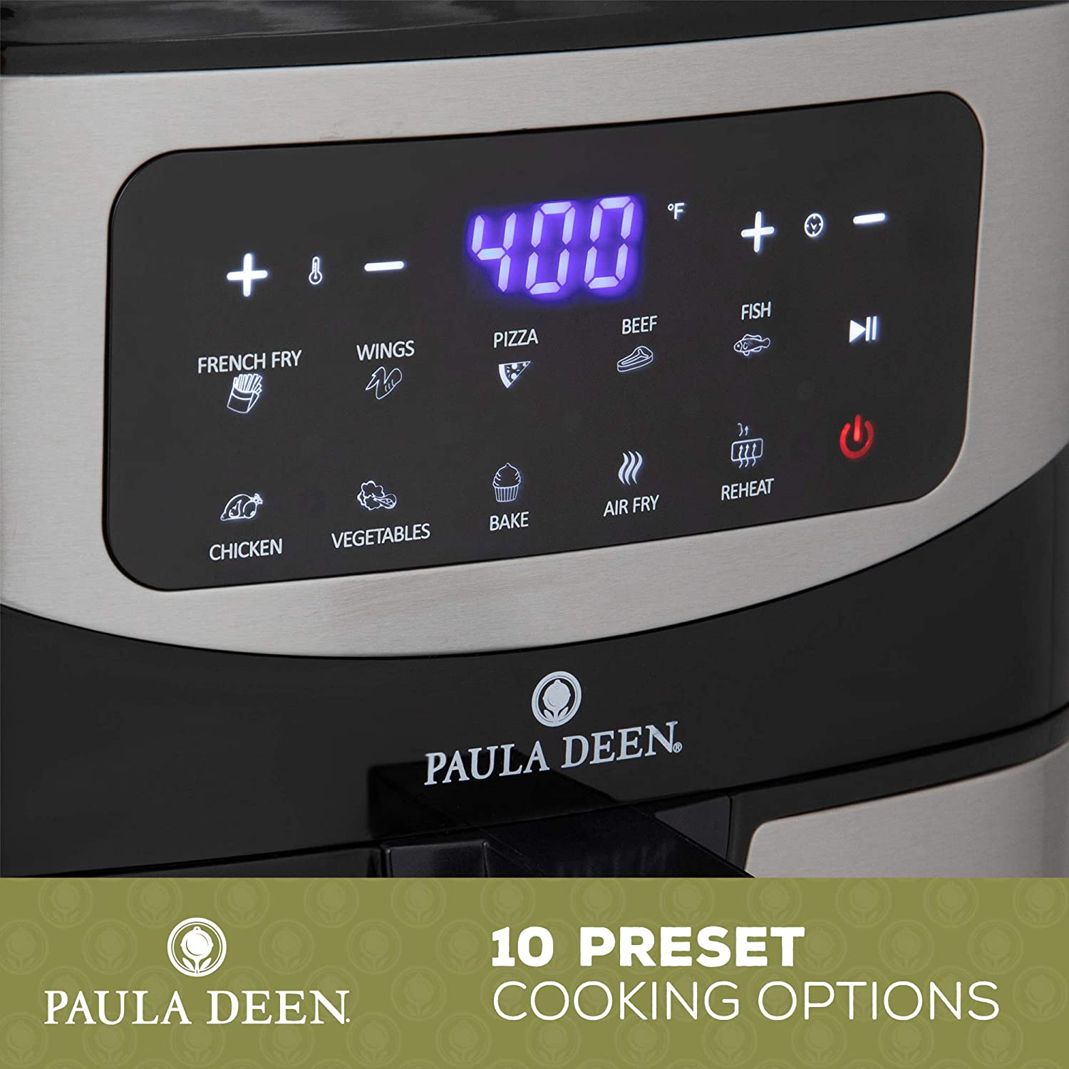 Paula Deen Stainless Steel 10 QT 1700 Watts Digital LED Display Air Fryer, Silver