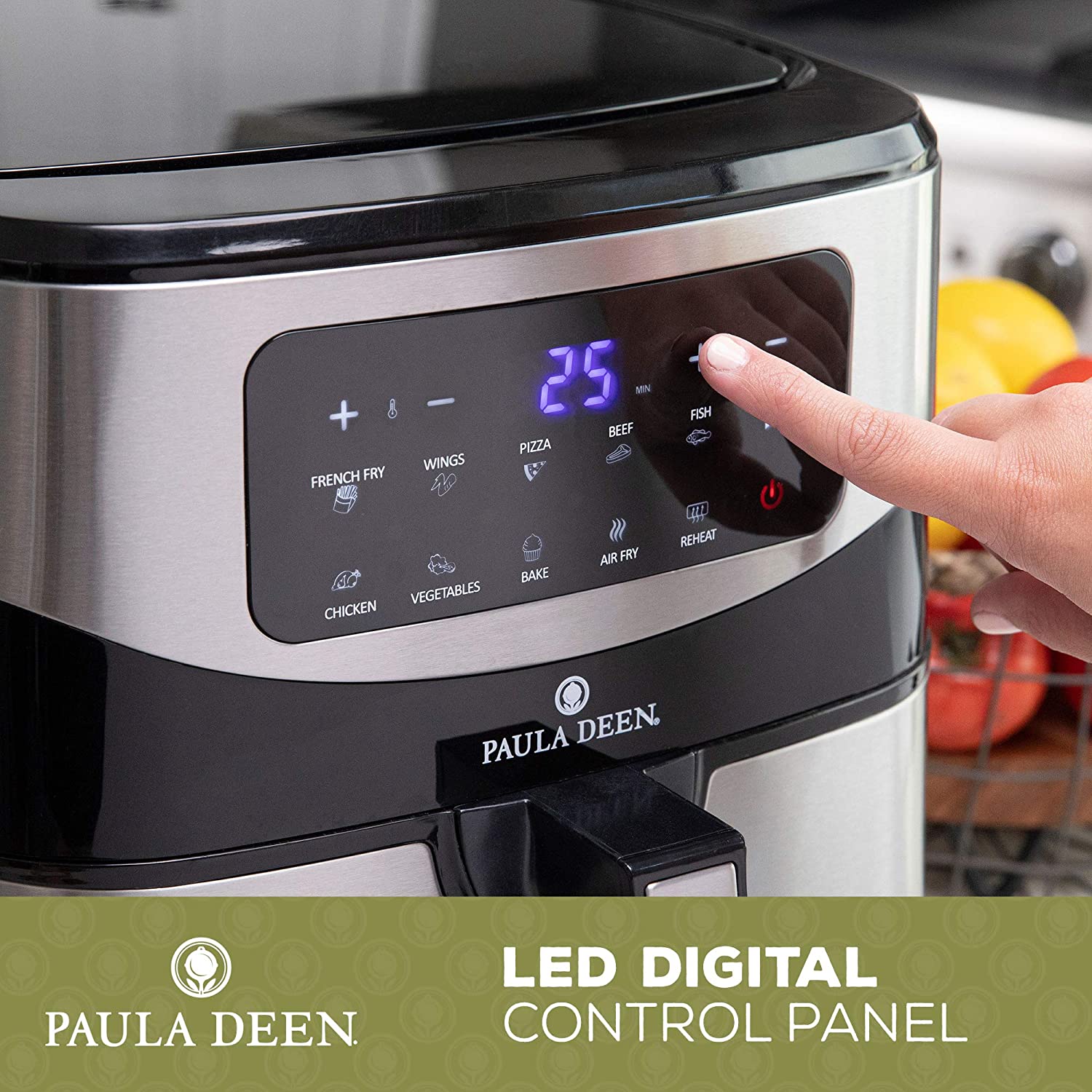 Paula Deen PDKDF579SS Stainless Steel 10 QT 1700 Watts Digital LED Display Air Fryer, Silver