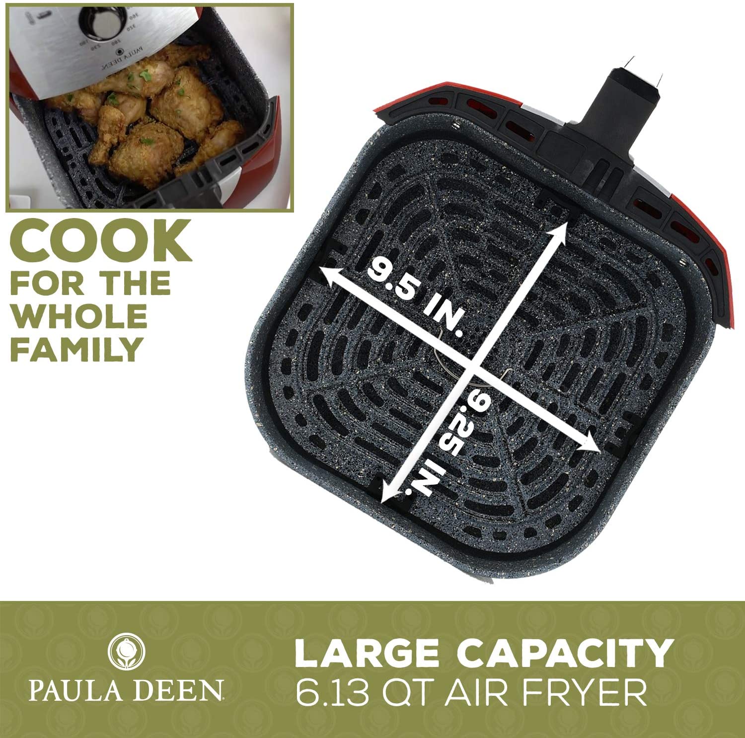 Paula Deen 6.13 QT 1700 Watt Large Air Fryer Non-Stick Air Fryer Rapid Air Merlot - Certified Refurbished