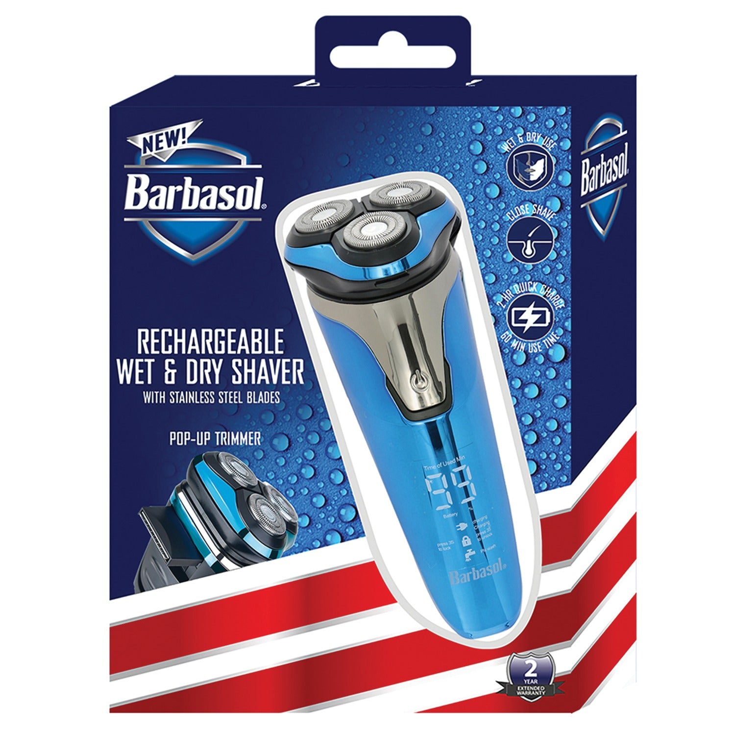 Barbasol Men's Rechargeable Wet/Dry LCD Lithium Rotary Shaver with Pop-up Trimmer
