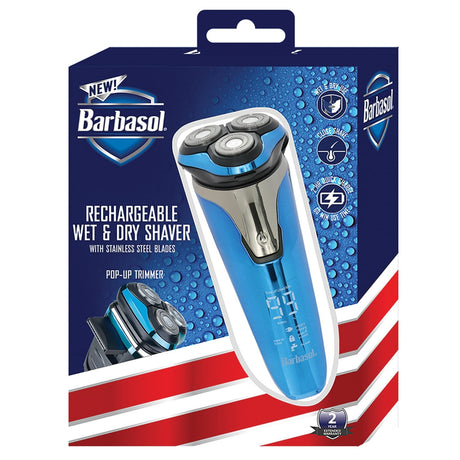 Barbasol Men's Rechargeable Wet/Dry LCD Lithium Rotary Shaver with Pop-up Trimmer