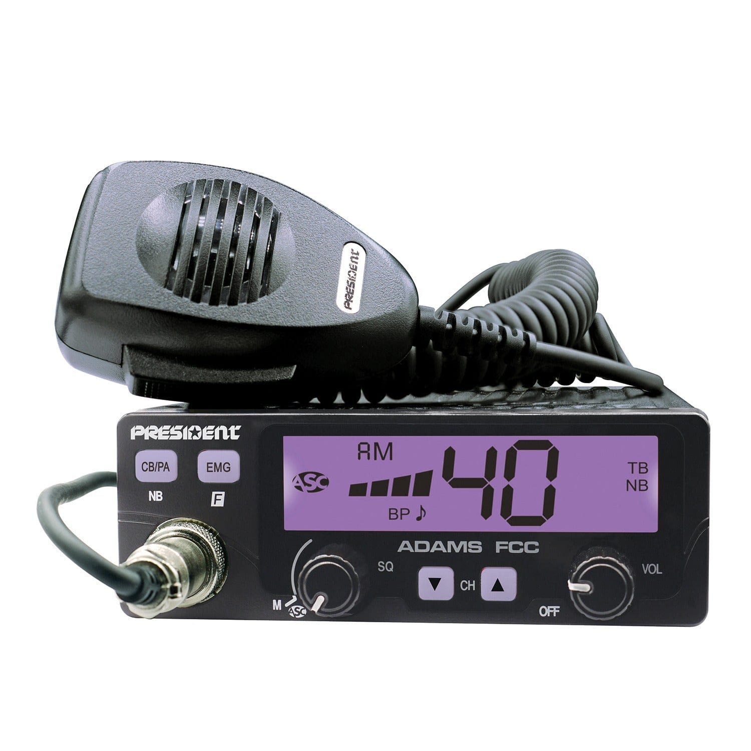 President ADAMS FCC 40-Channel 12-Volt AM CB Radio