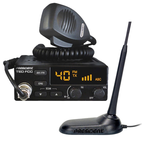 President CB Radio Starter Kit with TED FCC 40-Channel 12-Volt AM/FM CB Radio and VIRGINIA-F Magnet-Mount Antenna