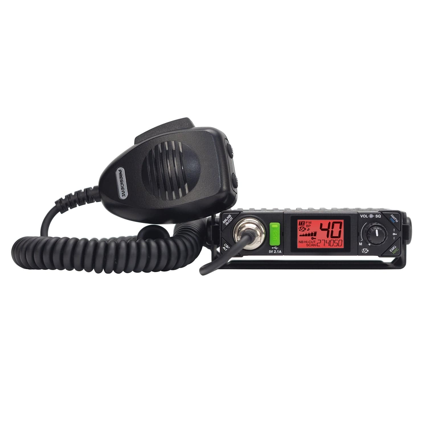 President BILL III FCC 40-Channel 12-Volt AM/FM Weatherband Ultracompact CB Radio with P-Channels and NRC, TXUS201-1