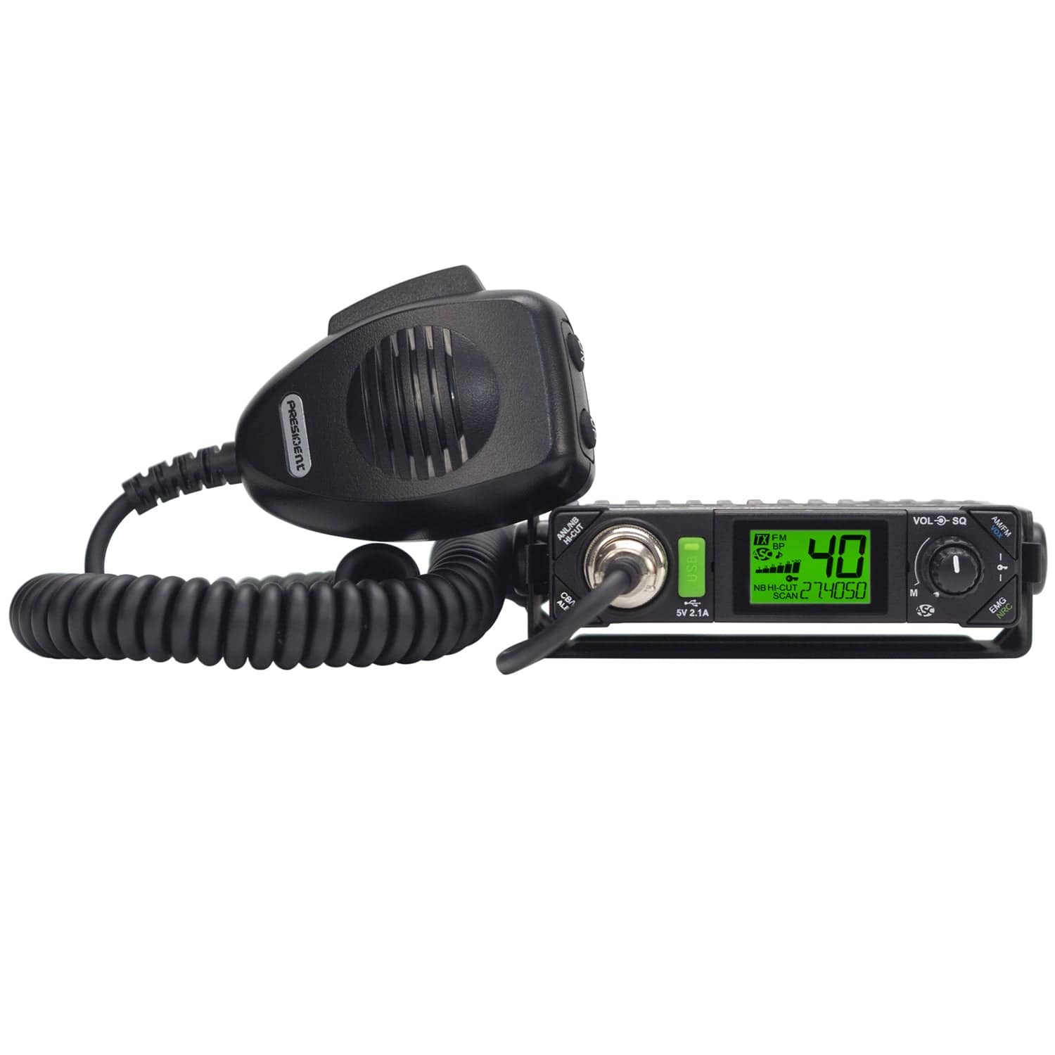 President BILL III FCC 40-Channel 12-Volt AM/FM Weatherband Ultracompact CB Radio with P-Channels and NRC, TXUS201-1