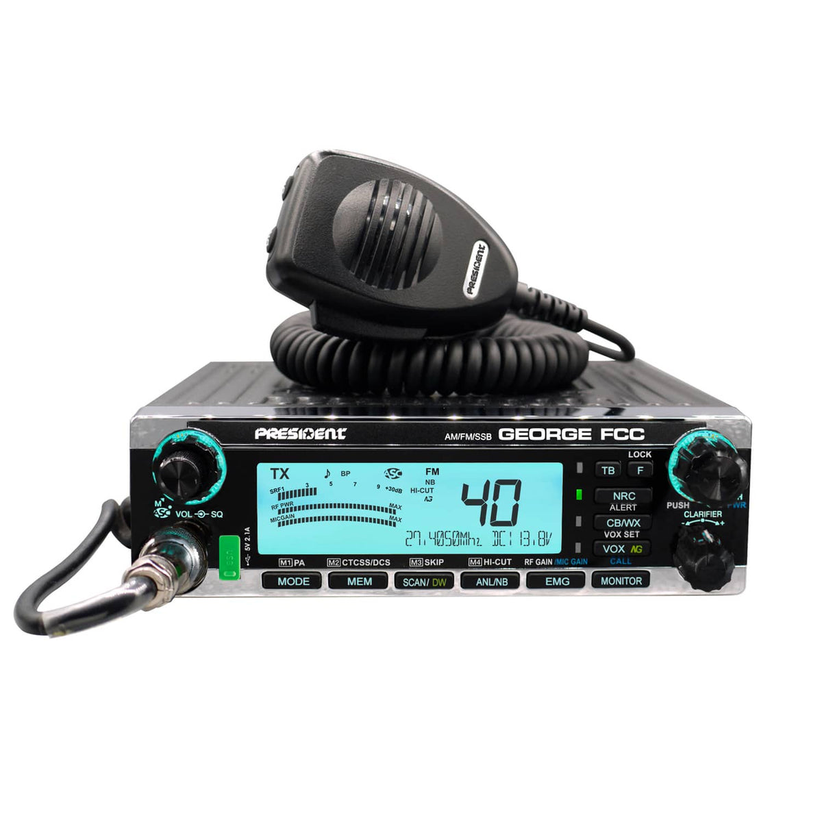 President George FCC 40-Channel CB Radio with AM/FM/PA/SSB Modes, NOAA Alerts, P-Channels, Emergency Channels, VOX, Auto Squelch, USB, ANL, Mic
