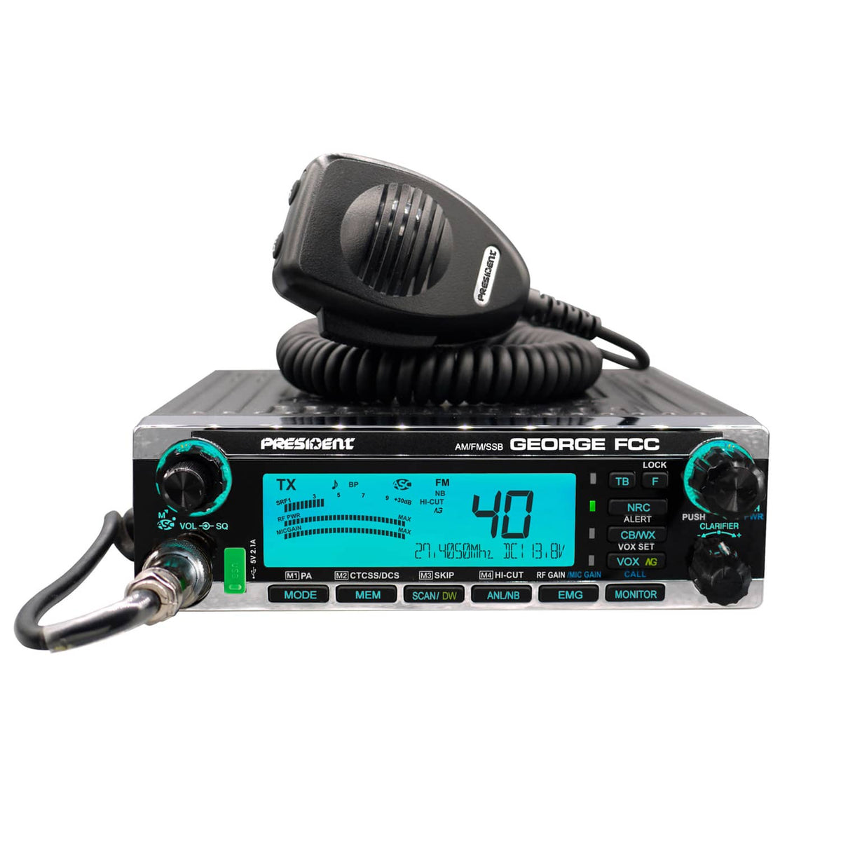 President George FCC 40-Channel CB Radio with AM/FM/PA/SSB Modes, NOAA Alerts, P-Channels, Emergency Channels, VOX, Auto Squelch, USB, ANL, Mic
